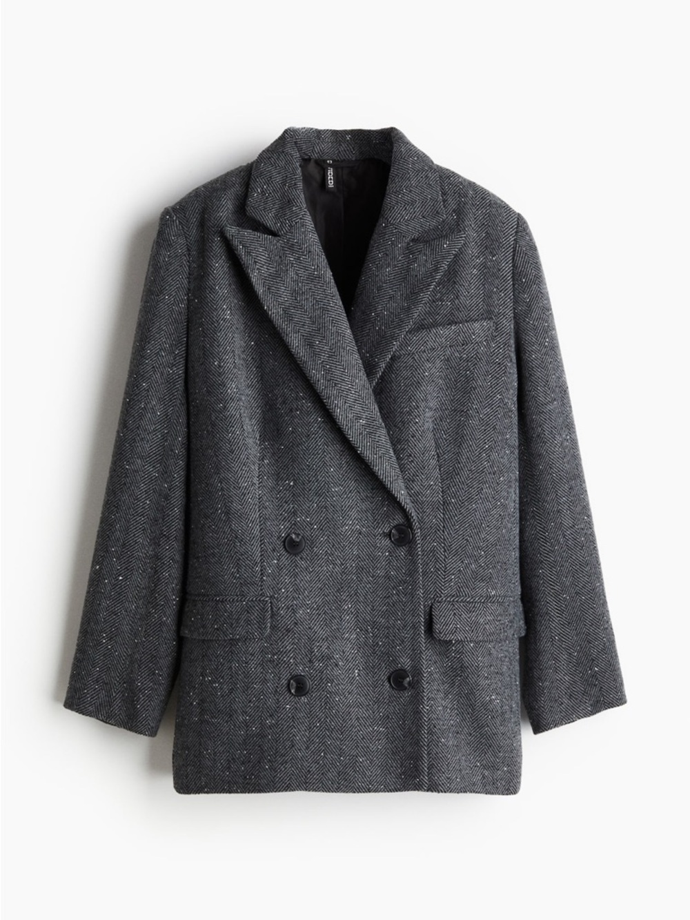 H&M Double-Breasted Herringbone Blazer in Charcoal